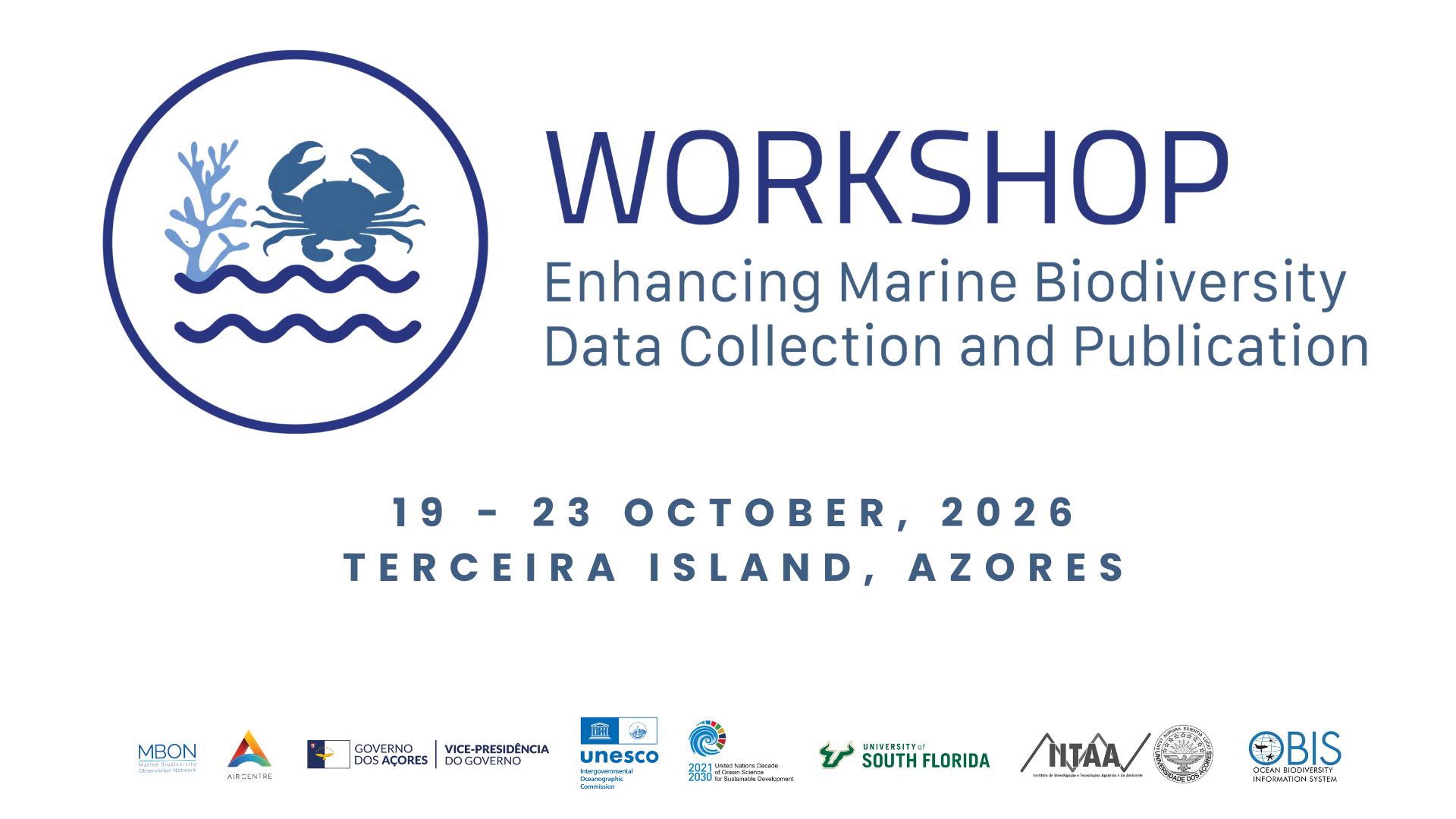 Workshop: Enhancing Marine Biodiversity Data Collection and Publication, 19-23 October 2026, Terceira Island, Azores